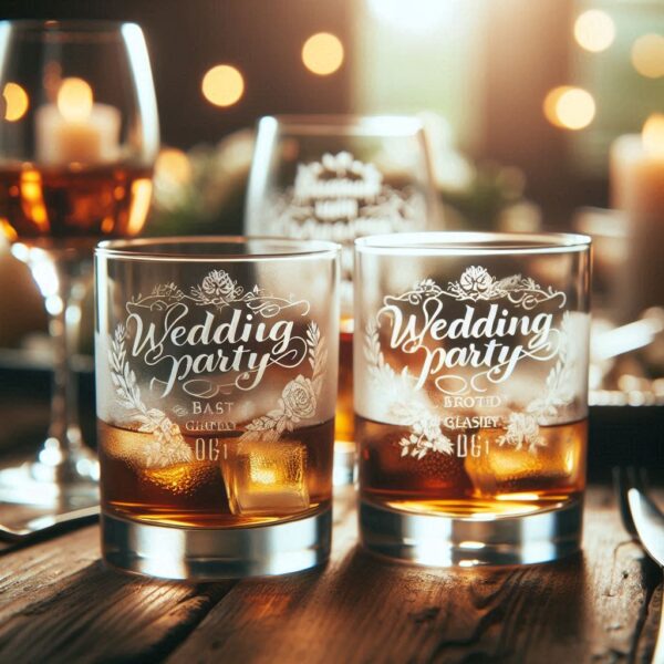 Personalized Deep Engraved Wedding Party whiskey Glasses - Custom Wedding Glassware name, logo, monogram engraving for you description