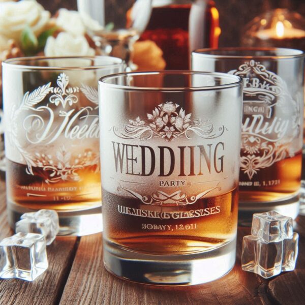 Personalized Deep Engraved Wedding Party whiskey Glasses - Custom Wedding Glassware name, logo, monogram engraving for you description