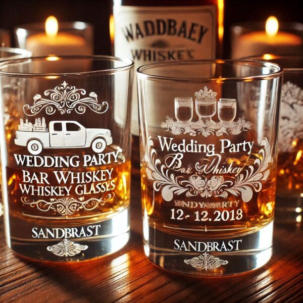 Personalized Deep Engraved Wedding Party whiskey Glasses - Custom Wedding Glassware name, logo, monogram engraving for you description