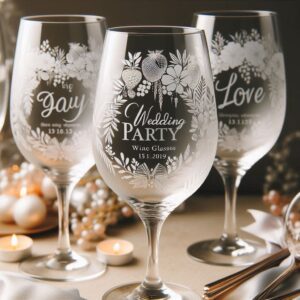 Personalized Deep Engraved Wedding wine Party Glasses - Custom Wedding Glassware Celebrate your special day with our exquisite Personalized Deep Engraved Wedding wine glasses name, logo, monogram deep engraving