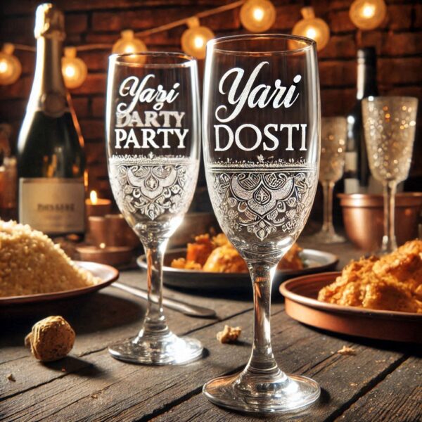 Yari Dosti drink party Personalized deep engraved your Champagne Glass name, logo, photo, company logo, monogram deep engraving your Champagne glass drink party