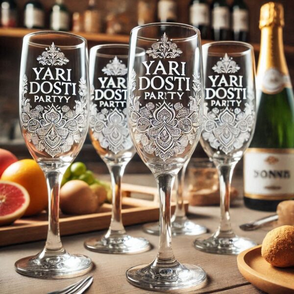 Yari Dosti drink party Personalized deep engraved your Champagne Glass name, logo, photo, company logo, monogram deep engraving your Champagne glass drink party