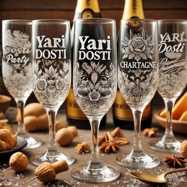 Yari Dosti drink party Personalized deep engraved your Champagne Glass name, logo, photo, company logo, monogram deep engraving your Champagne glass drink party