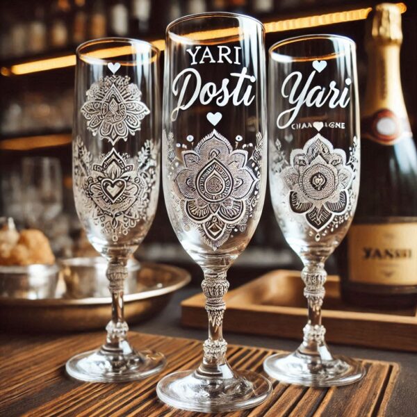 Yari Dosti drink party Personalized deep engraved your Champagne Glass name, logo, photo, company logo, monogram deep engraving your Champagne glass drink party