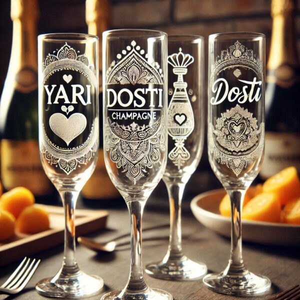 Yari Dosti drink party Personalized deep engraved your Champagne Glass name, logo, photo, company logo, monogram deep engraving your Champagne glass drink party