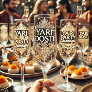 Yari Dosti drink party Personalized deep engraved your Champagne Glass name, logo, photo, company logo, monogram deep engraving your Champagne glass drink party