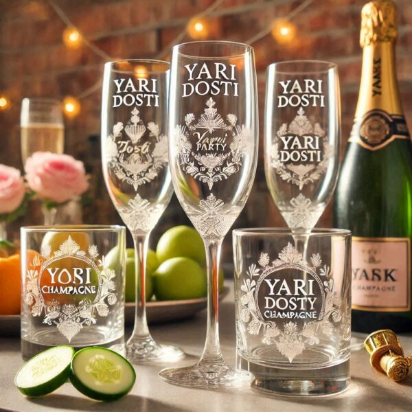 Yari Dosti drink party Personalized deep engraved your Champagne Glass name, logo, photo, company logo, monogram deep engraving your Champagne glass drink party