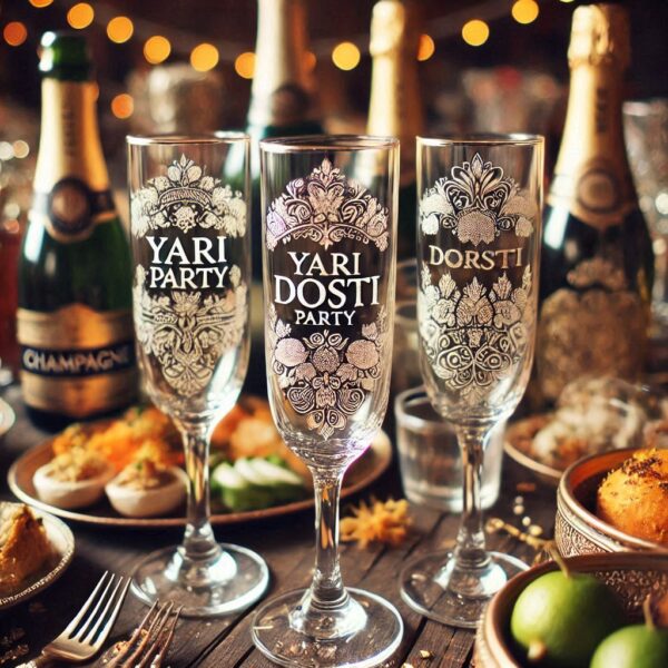 Yari Dosti drink party Personalized deep engraved your Champagne Glass name, logo, photo, company logo, monogram deep engraving your Champagne glass drink party