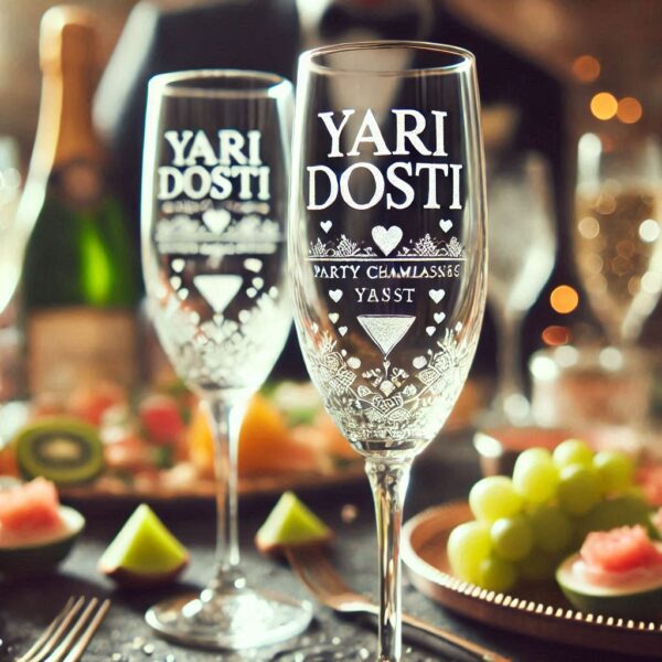 Yari Dosti drink party Personalized deep engraved your Champagne Glass name, logo, photo, company logo, monogram deep engraving your Champagne glass drink party