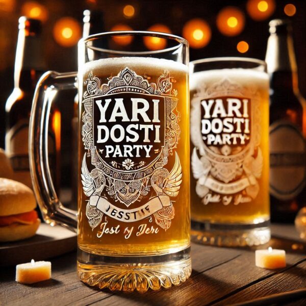 Yari Dosti drink party Personalized deep engraved your beer Glass name, logo, photo, company logo, monogram deep engraving your beer glass drink party