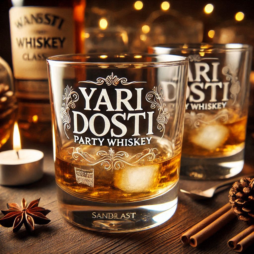 Yari Dosti drink party Personalized deep engraved your Whiskey Glass name, logo, photo, company logo, monogram deep engraving your whiskey glass drink party