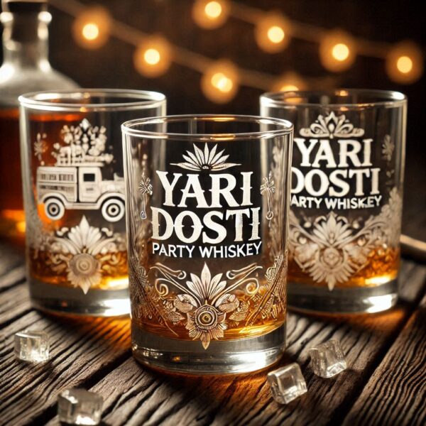 Yari Dosti drink party Personalized deep engraved your Whiskey Glass name, logo, photo, company logo, monogram deep engraving your whiskey glass drink party