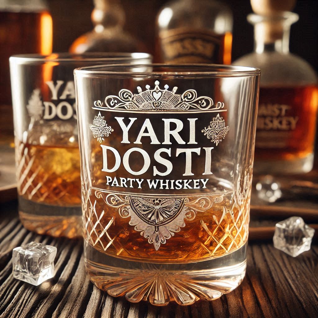 Yari Dosti drink party Personalized deep engraved your Whiskey Glass name, logo, photo, company logo, monogram deep engraving your whiskey glass drink party