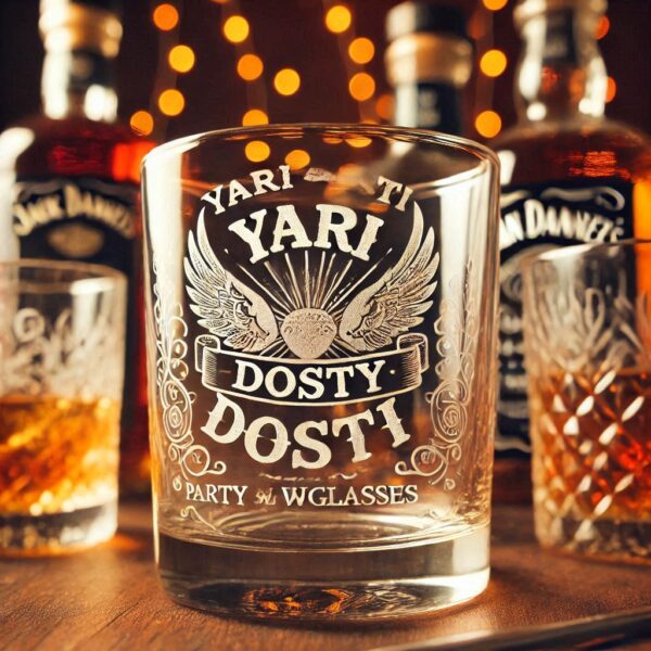 Yari Dosti drink party Personalized deep engraved your Whiskey Glass name, logo, photo, company logo, monogram deep engraving your whiskey glass drink party