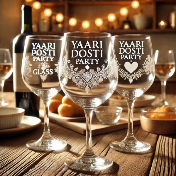 Yari Dosti drink party Personalized deep engraved your wine Glass name, logo, photo, company logo, monogram deep engraving your wine glass drink party