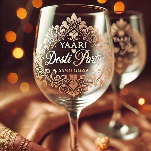 Yari Dosti drink party Personalized deep engraved your wine Glass name, logo, photo, company logo, monogram deep engraving your wine glass drink party