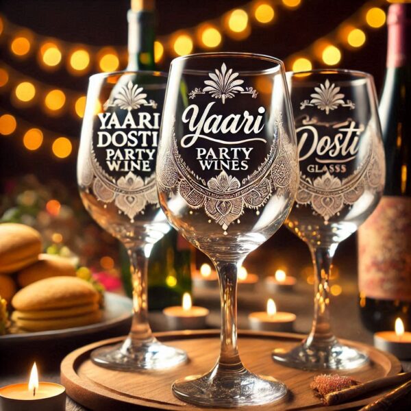 Yari Dosti drink party Personalized deep engraved your wine Glass name, logo, photo, company logo, monogram deep engraving your wine glass drink party