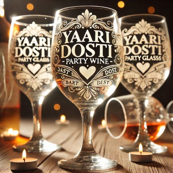 Yari Dosti drink party Personalized deep engraved your wine Glass name, logo, photo, company logo, monogram deep engraving your wine glass drink party