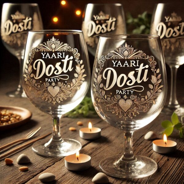 Yari Dosti drink party Personalized deep engraved your wine Glass name, logo, photo, company logo, monogram deep engraving your wine glass drink party