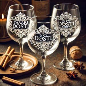 Yari Dosti drink party Personalized deep engraved your wine Glass name, logo, photo, company logo, monogram deep engraving your wine glass drink party