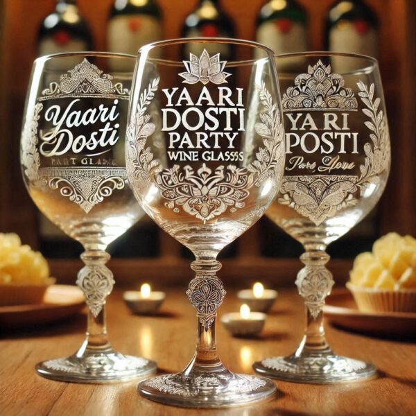 Yari Dosti drink party Personalized deep engraved your wine Glass name, logo, photo, company logo, monogram deep engraving your wine glass drink party