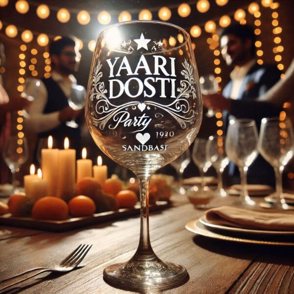 Yari Dosti drink party Personalized deep engraved your wine Glass name, logo, photo, company logo, monogram deep engraving your wine glass drink party