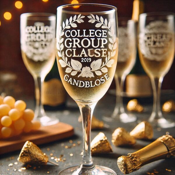 Personalized Deep Engraved College Group Party Champagne Bar Glasses - Custom Glassware for Friends gift Champagne glass deep engraved name, logo, photo, monogram, love symbol deep engraving your Champagne glass