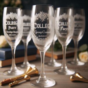 Personalized Deep Engraved College Group Party Champagne Bar Glasses - Custom Glassware for Friends gift Champagne glass deep engraved name, logo, photo, monogram, love symbol deep engraving your Champagne glass