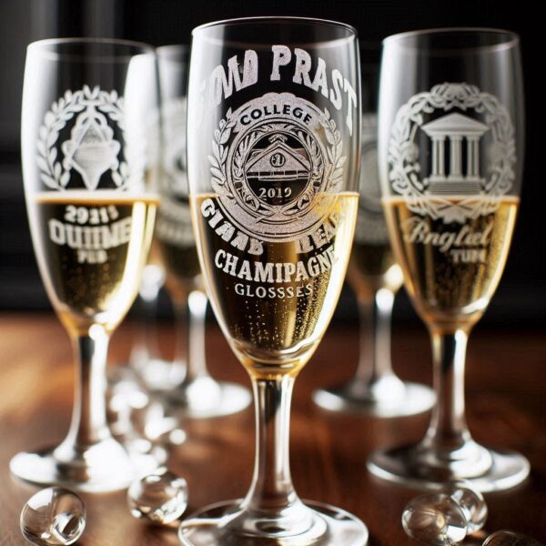 Personalized Deep Engraved College Group Party Champagne Bar Glasses - Custom Glassware for Friends gift Champagne glass deep engraved name, logo, photo, monogram, love symbol deep engraving your Champagne glass