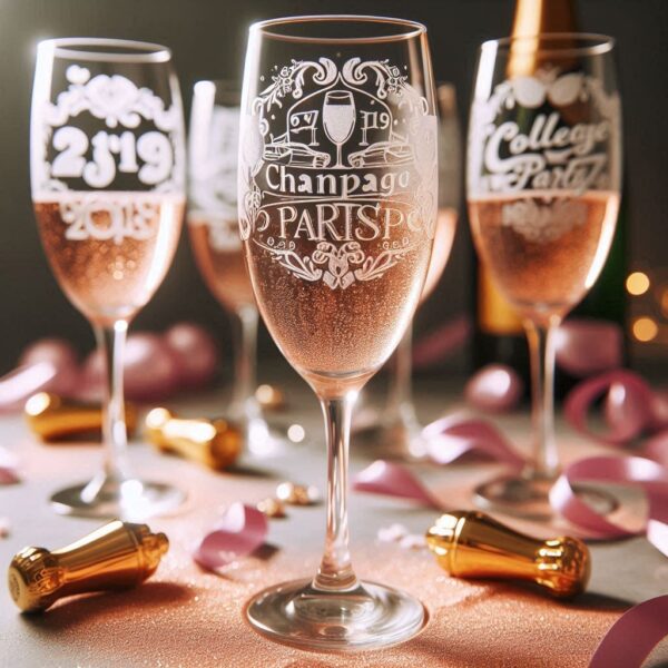 Personalized Deep Engraved College Group Party Champagne Bar Glasses - Custom Glassware for Friends gift Champagne glass deep engraved name, logo, photo, monogram, love symbol deep engraving your Champagne glass