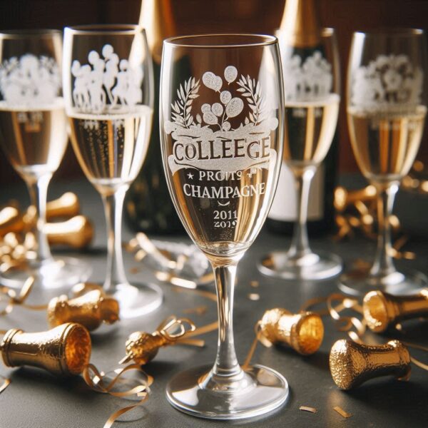 Personalized Deep Engraved College Group Party Champagne Bar Glasses - Custom Glassware for Friends gift Champagne glass deep engraved name, logo, photo, monogram, love symbol deep engraving your Champagne glass