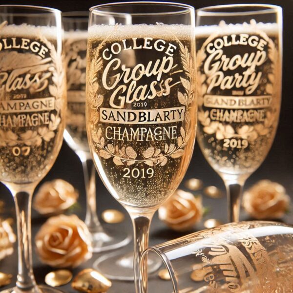 Personalized Deep Engraved College Group Party Champagne Bar Glasses - Custom Glassware for Friends gift Champagne glass deep engraved name, logo, photo, monogram, love symbol deep engraving your Champagne glass