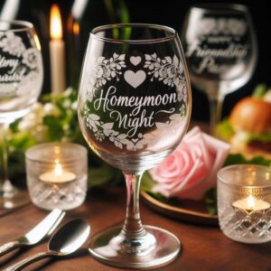 Personalized your Honeymoon night wine glasses deep engraving celebrate Honeymoon night occasion your wine glasses deep engraving name, logo, monogram, love symbol deep engraving