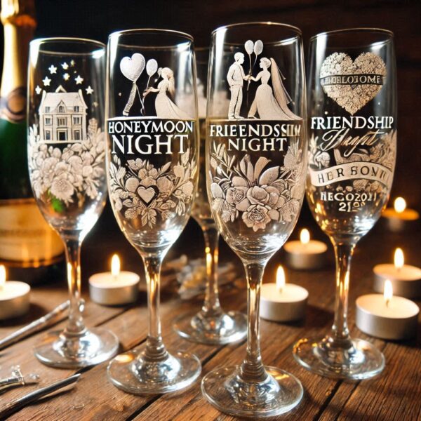 Personalized your Honeymoon night Champagne glasses deep engraving celebrate Honeymoon night occasion your Champagne glasses deep engraving name, logo, monogram, love symbol deep engraving