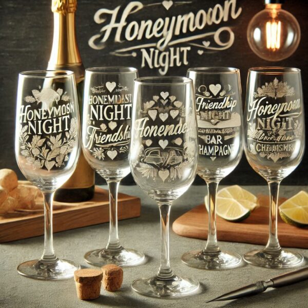 Personalized your Honeymoon night Champagne glasses deep engraving celebrate Honeymoon night occasion your Champagne glasses deep engraving name, logo, monogram, love symbol deep engraving