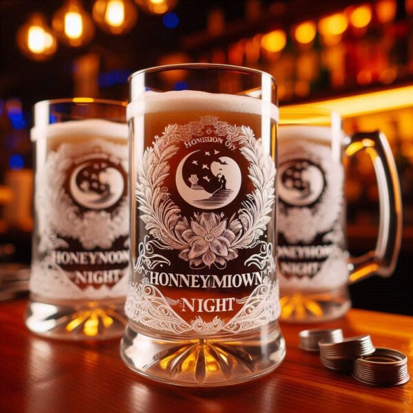 Personalized your Honeymoon night beer mug glasses deep engraving celebrate Honeymoon night occasion your beer mug glasses deep engraving name, logo, monogram, love symbol deep engraving