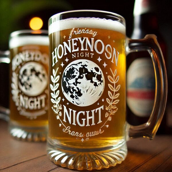 Personalized your Honeymoon night beer mug glasses deep engraving celebrate Honeymoon night occasion your beer mug glasses deep engraving name, logo, monogram, love symbol deep engraving