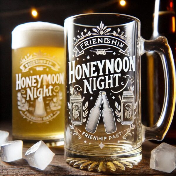 Personalized your Honeymoon night beer mug glasses deep engraving celebrate Honeymoon night occasion your beer mug glasses deep engraving name, logo, monogram, love symbol deep engraving