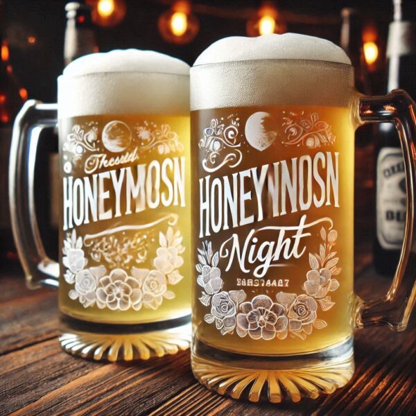 Personalized your Honeymoon night beer mug glasses deep engraving celebrate Honeymoon night occasion your beer mug glasses deep engraving name, logo, monogram, love symbol deep engraving