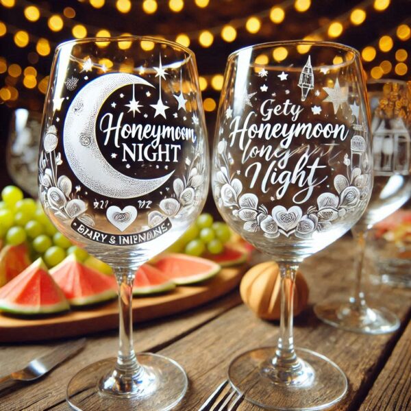 Personalized your Honeymoon night wine glasses deep engraving celebrate Honeymoon night occasion your wine glasses deep engraving name, logo, monogram, love symbol deep engraving