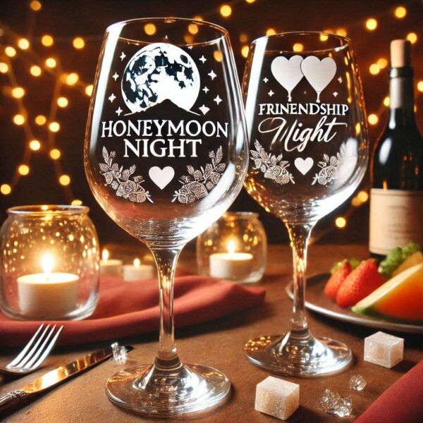 Personalized your Honeymoon night wine glasses deep engraving celebrate Honeymoon night occasion your wine glasses deep engraving name, logo, monogram, love symbol deep engraving