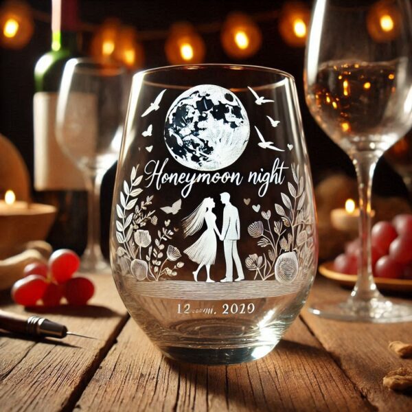 Personalized your Honeymoon night wine glasses deep engraving celebrate Honeymoon night occasion your wine glasses deep engraving name, logo, monogram, love symbol deep engraving