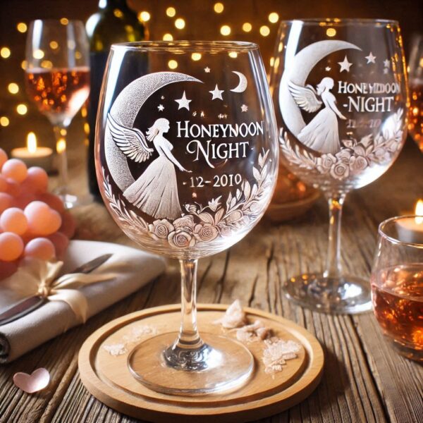 Personalized your Honeymoon night wine glasses deep engraving celebrate Honeymoon night occasion your wine glasses deep engraving name, logo, monogram, love symbol deep engraving