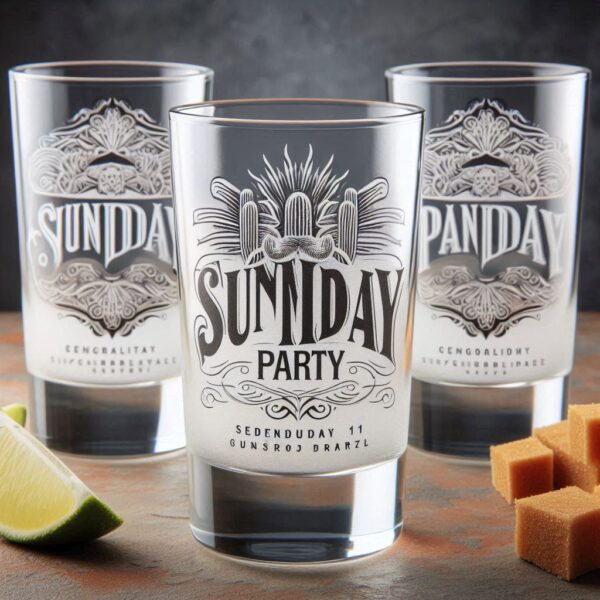 Personalized Deep Engraved Sunday Party tequila shot Glasses - Custom Party Glasses deep engraving your tequila shot glass name, logo, monogram deep engraving