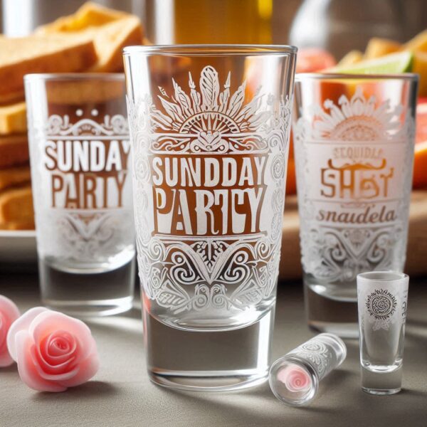 Personalized Deep Engraved Sunday Party tequila shot Glasses - Custom Party Glasses deep engraving your tequila shot glass name, logo, monogram deep engraving