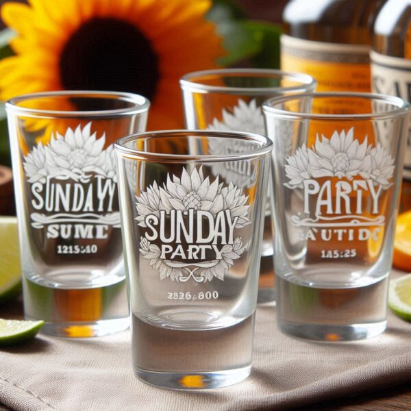 Personalized Deep Engraved Sunday Party tequila shot Glasses - Custom Party Glasses deep engraving your tequila shot glass name, logo, monogram deep engraving