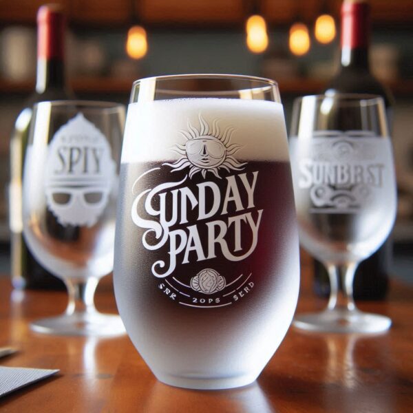 Personalized Deep Engraved Sunday Party wine Bar Glasses - Custom Party Glasses deep engraving your wine glass