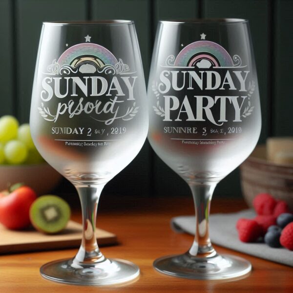 Personalized Deep Engraved Sunday Party wine Bar Glasses - Custom Party Glasses deep engraving your wine glass