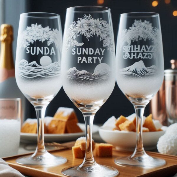 Personalized Deep Engraved Sunday Party wine Bar Glasses - Custom Party Glasses deep engraving your wine glass