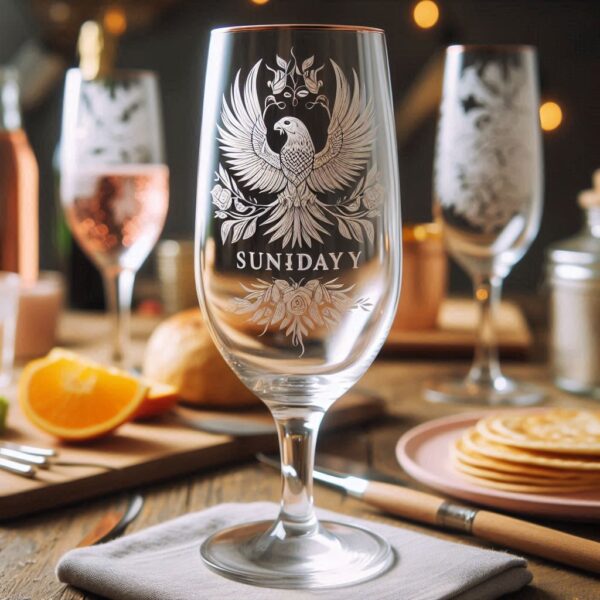 Personalized Deep Engraved Sunday Party wine Bar Glasses - Custom Party Glasses deep engraving your wine glass